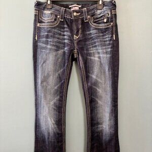 Y2K ReRock Express Jeans Womens 10L Barely Boot 32x34 Whisker Dark Low Rise